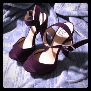 Purple platform ankle strap heels